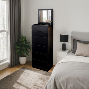 Clearance: Siena 6 Drawers Slimboy with Mirror, Black