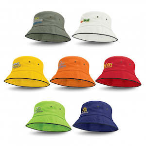 Bucket Hats: Bondi Bucket Hat - Black Sandwich Trim