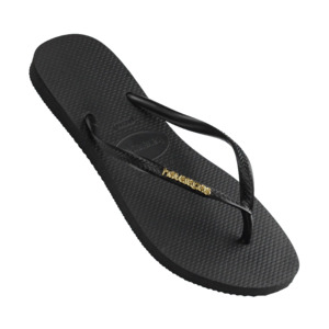 Havaianas: Havaianas Slim Logo Metallic - Black/Gold