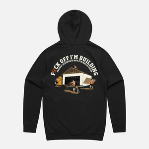 Mens Hoodies: RCLTD FK Off I’m Building Hood - Black
