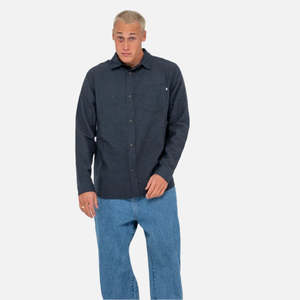 Mens Shirts 1: Rusty Overtone Long Sleeve Linen Shirt - Navy Blue