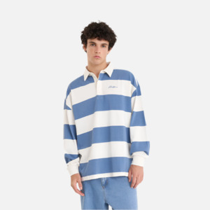 Huffer Benson LS Grand Rugby Shirt - Chalk/Denim