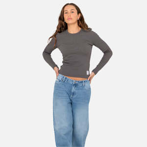 Rusty Essentials Ribbed Long Sleeve Tee - Carbon