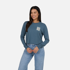 Womens Tops Shirts: Salty Crew Optic Sea LS Crop Top - Fin Blue