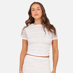 Womens Tops Shirts: Rusty Athens Open Back Lace Top - White Lace