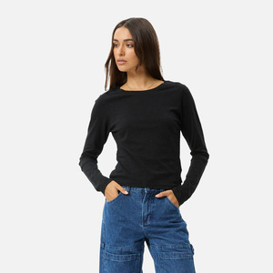 Womens Tops Shirts: Afends Elevate Hemp Long Sleeve Tee - Black