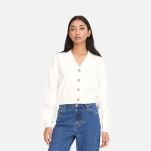 Womens Knitwear: Huffer Bibi Knit Cardigan - Chalk