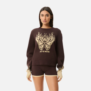 Womens Knitwear: Afends Set Fire Knit Jumper - Coffee