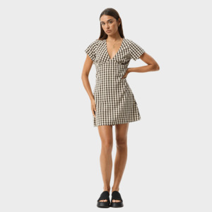 Afends Gambet Check Tea Dress - Black/Sand
