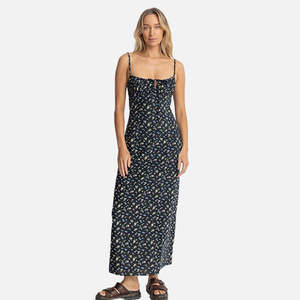 Womens Dresses 1: Rhythm Fleur Floral Gathered Maxi Dress - Black