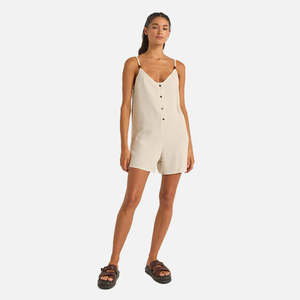 Womens Playsuits Jumpsuits: Rhythm Essential Adjustable Romper - Oat