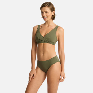Womens Swim Bottoms: Sea Level Mid Bikini Pant - Khaki