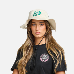 Womens Hats Beanies: The Mad Hueys Aloha From Hell Wide Brim Hat - Stone