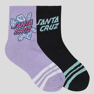 Girls: Santa Cruz Youth Crystal Stack Mid Socks 2Pack - Lavender/Black