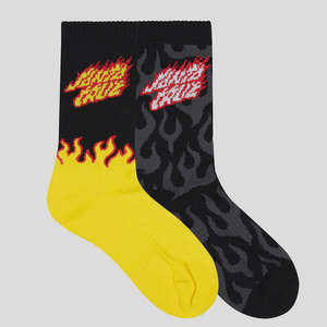 Santa Cruz Youth Flaming Stack Crew Sock 2Pack - Yellow/Black