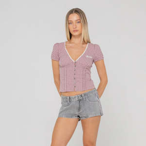 Rusty Peggy Sue Button Down Blouse - Pink-A-Boo