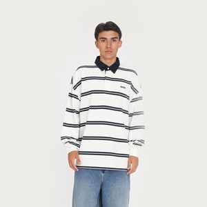 Mens Newest: Huffer Stripe Grand Rugby Jersey - Chalk/Navy Blue