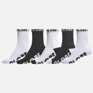 Globe Quarter Sock 5 Pack - Black/White