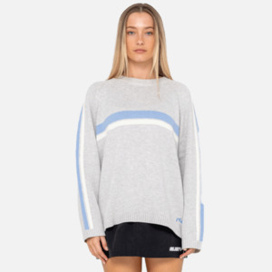 Rusty: Rusty White Lines Crew Neck Knit - Grey Marle
