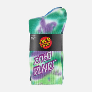 Santa Cruz Stack Strip Crew Sock 2 Pack - Blue Tiedye/Light Green