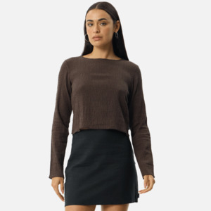 Afends: Afends Focus Seersucker LS Top - Coffee