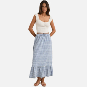 Rhythm Lola Check Tiered Maxi Skirt - Blue