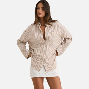 Rhythm: Rhythm Valley Stripe OS Shirt - Tan