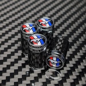 Carbon Fibre Tire Valve Stem Caps Compatible with Mustang, GT, Pony, Tri-Bar, Gi&hellip;