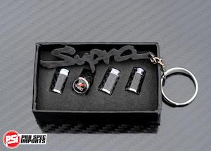 Titanium Car Keys: Carbon COMBO TRD Style Valve Caps & Carbon Supra Key Chain