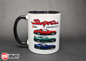 Merch: Supra 'Drivers Club' A70 (MK3), A80 (MK4), A90 (MK5) Coffee Mug
