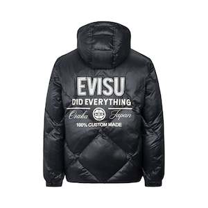Jacket: Evisu Logo Print Diamond-Stitched Down Jacket