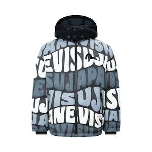 Jacket: Evisu All Over Wavy Text Print Down Jacket