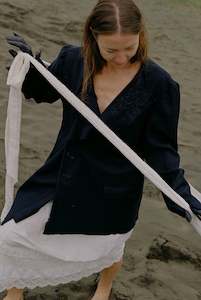 Navy Blue Wool Deconstructed Jacket