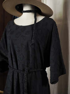 Fashion: Black geometaric shape cotton dress with ties