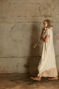 Cream silk sculptural shift dress