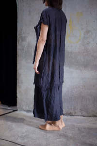 Charcoal purple kimono lining crumpled silk dress