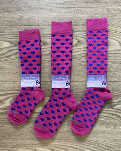 Kids Merino Socks - Pink/Royal Hearts Long - Kids Outdoor Clothing NZ - Puddle Jumpers