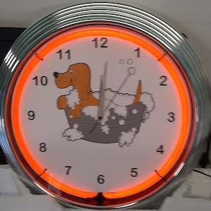 Childrens Clocks: Dog in Bubble Bath Neon Clock - NENC-162