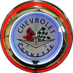 Double Tube Clocks: Chevrolet Corvette Double Tube Neon Clock - NENC-607