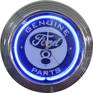 Clock Ford: Ford V8 Genuine Parts Neon Clock (White-NENC-01W,Blue-NENC-01B )