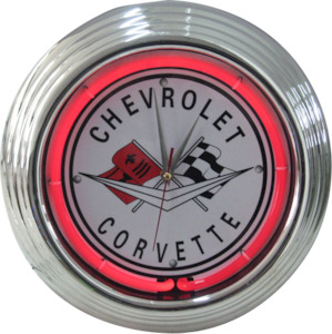 Chevrolet Corvette Crossed Flags Neon Clock - NENC-02