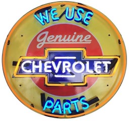 Sign Chev: Chevrolet We Use Genuine Parts Neon Sign (with back board) - NEA-006