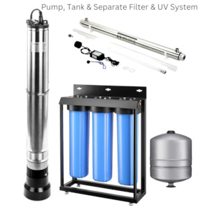 Horizontal Multistage: Pack 4 Large House 2-3 Bathroom Combination Offer Submersible Pump, Filtration System & UV: Choose Separate Filter & UV or Integrated