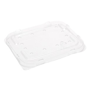 370-500g RPET Flat lid (with holes) 115 x 185 x 11mm - Punchbowl Packaging