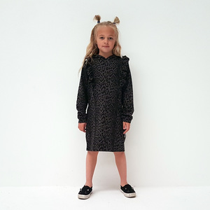 Ruffle Hoodie Dress – Grey Leopard