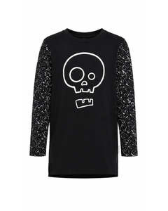 Longsleeve Tall Tee - Black Splatter Skull Tee