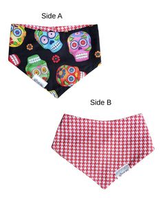 Reversible Bib - Sugar Skulls/Red Houndstooth