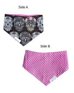 Reversible Bib - Sugar Skulls/Pink Polka Dots