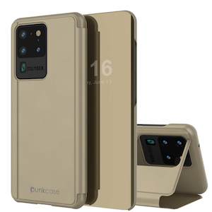 Punkcase Galaxy S20 Ultra Reflector Case Protective Flip Cover [Gold]