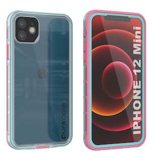 Punkcase iPhone 12 Mini Waterproof Case [Aqua Series] Armor Cover [Clear Pink] [Clear Back]